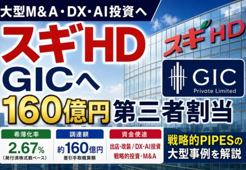 スギホールディングスがGIC Private Limitedに約160億円の第三者割当を実施する戦略的PIPES案件